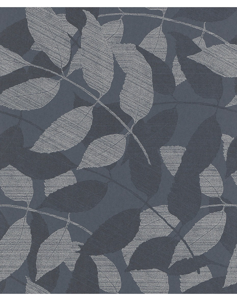 Tapeta so vzorom listov - modrá so striebornou 226705